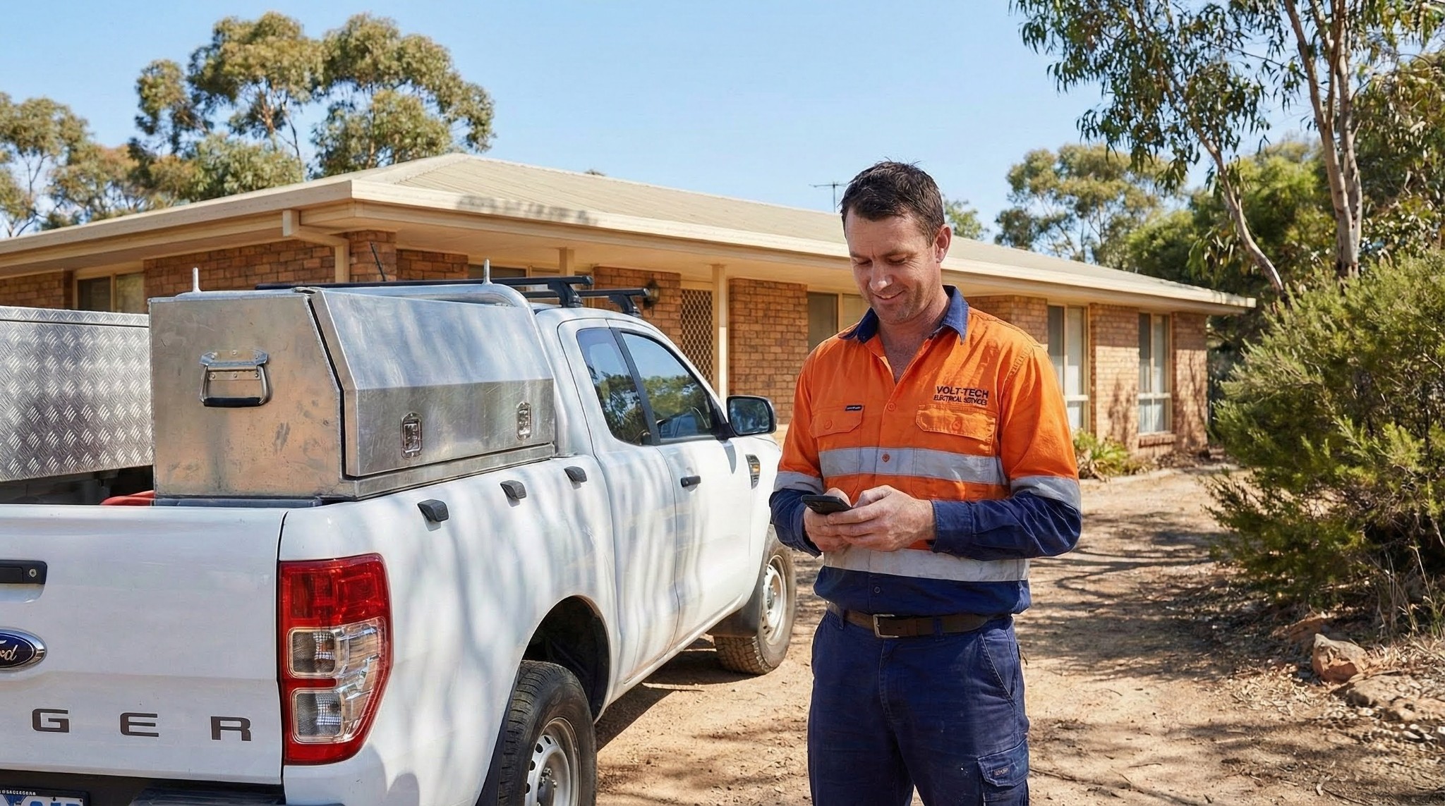 Tradie on the job site with OfficeCrew handling calls